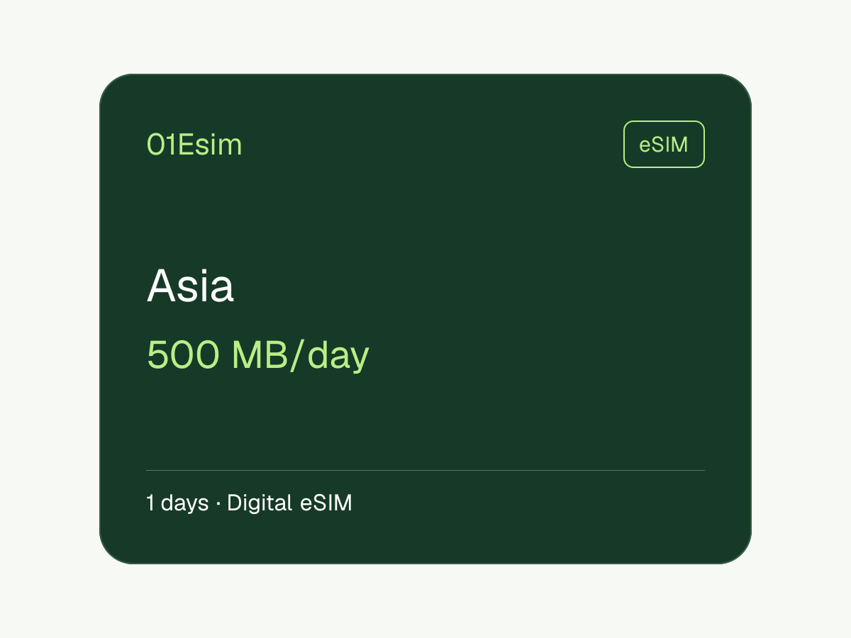 eSIM: Asien · 500 MB/Tag · 1 Tag