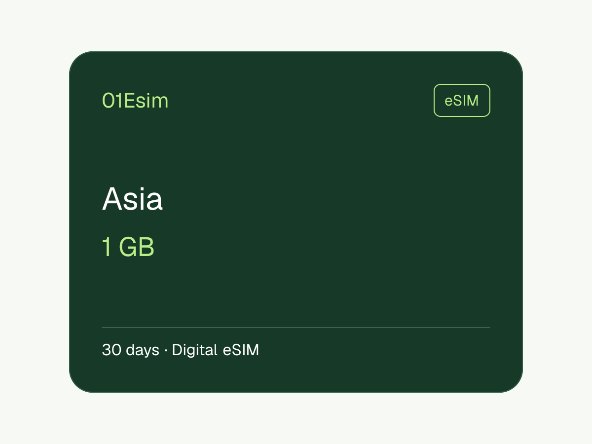 eSIM : Asie · 1 Go · 30 jours