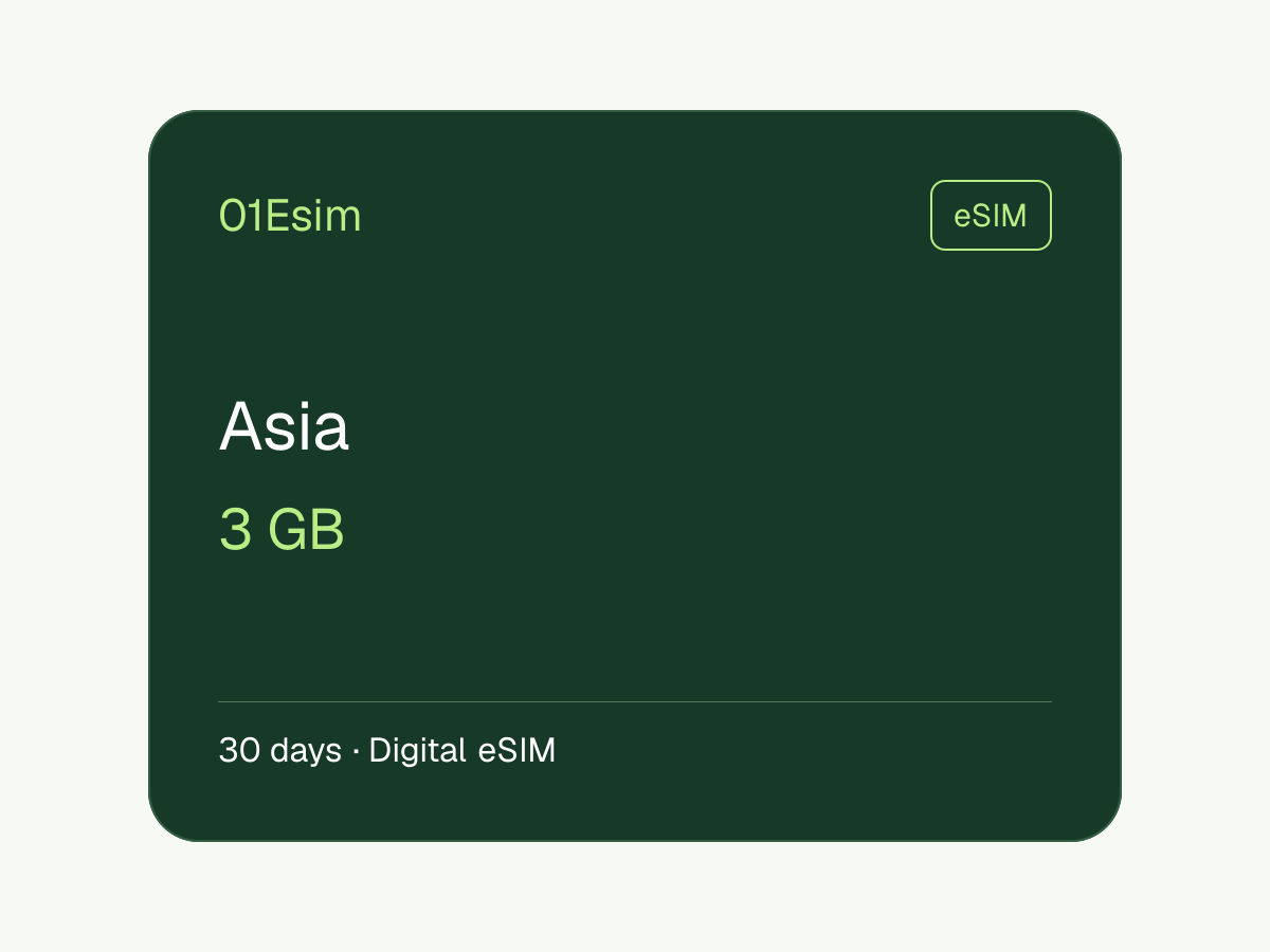 eSIM : Asie · 3 Go · 30 jours