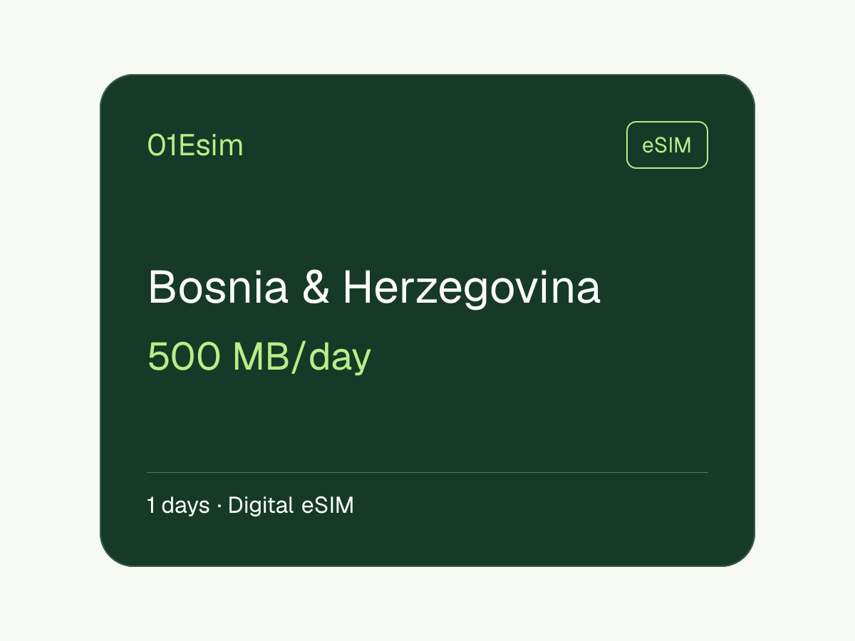eSIM: Bosnia y Herzegovina · 500 MB/día · 1 día