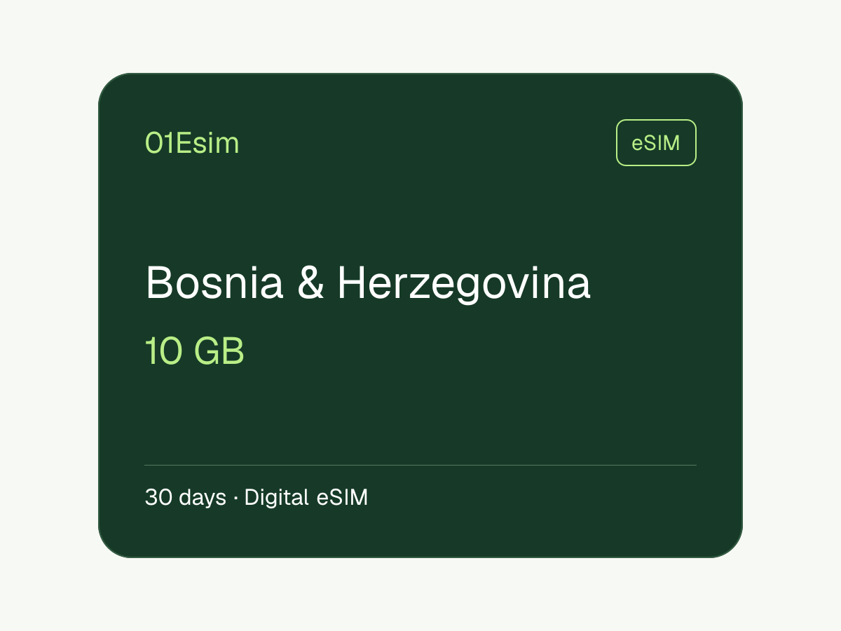 eSIM: Bosnia y Herzegovina · 10 GB · 30 días