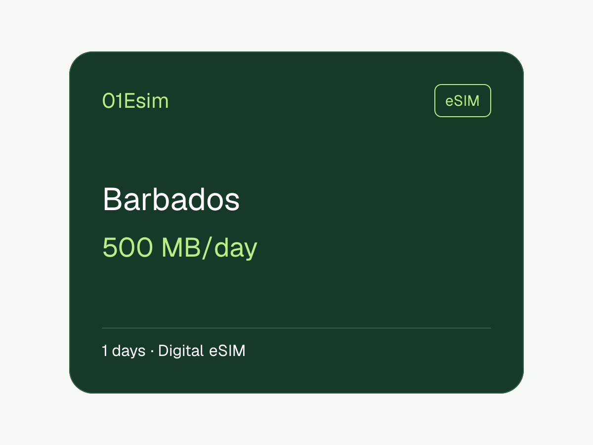 eSIM: Barbados · 500 MB/día · 1 día