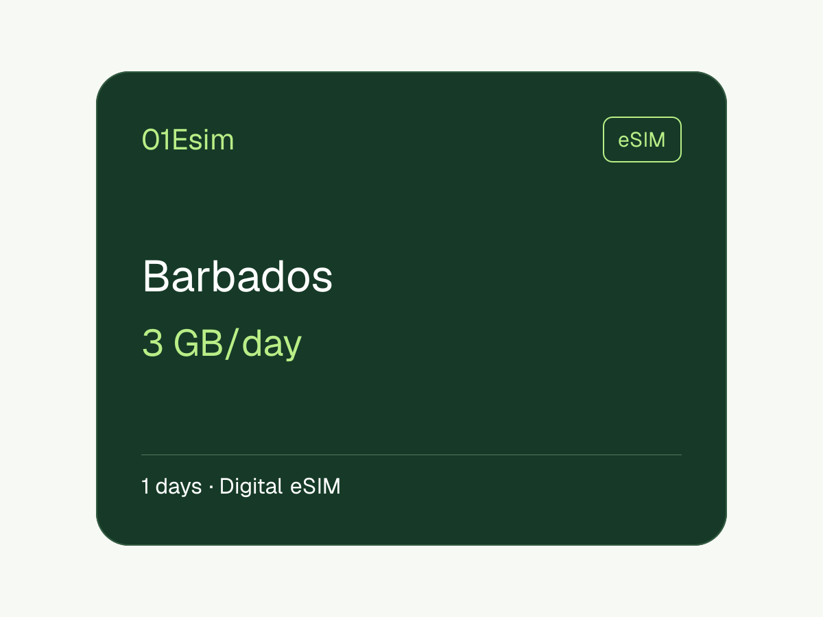 eSIM: Barbados · 3 GB/día · 1 día