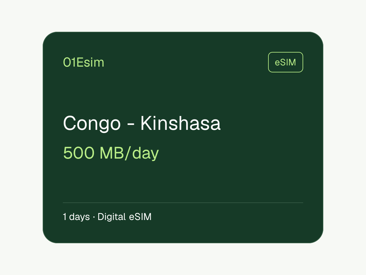 eSIM: República Democrática del Congo · 500 MB/día · 1 día