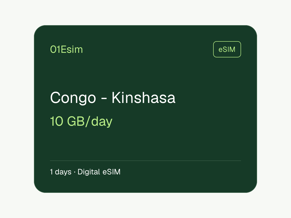 eSIM: República Democrática del Congo · 10 GB/día · 1 día