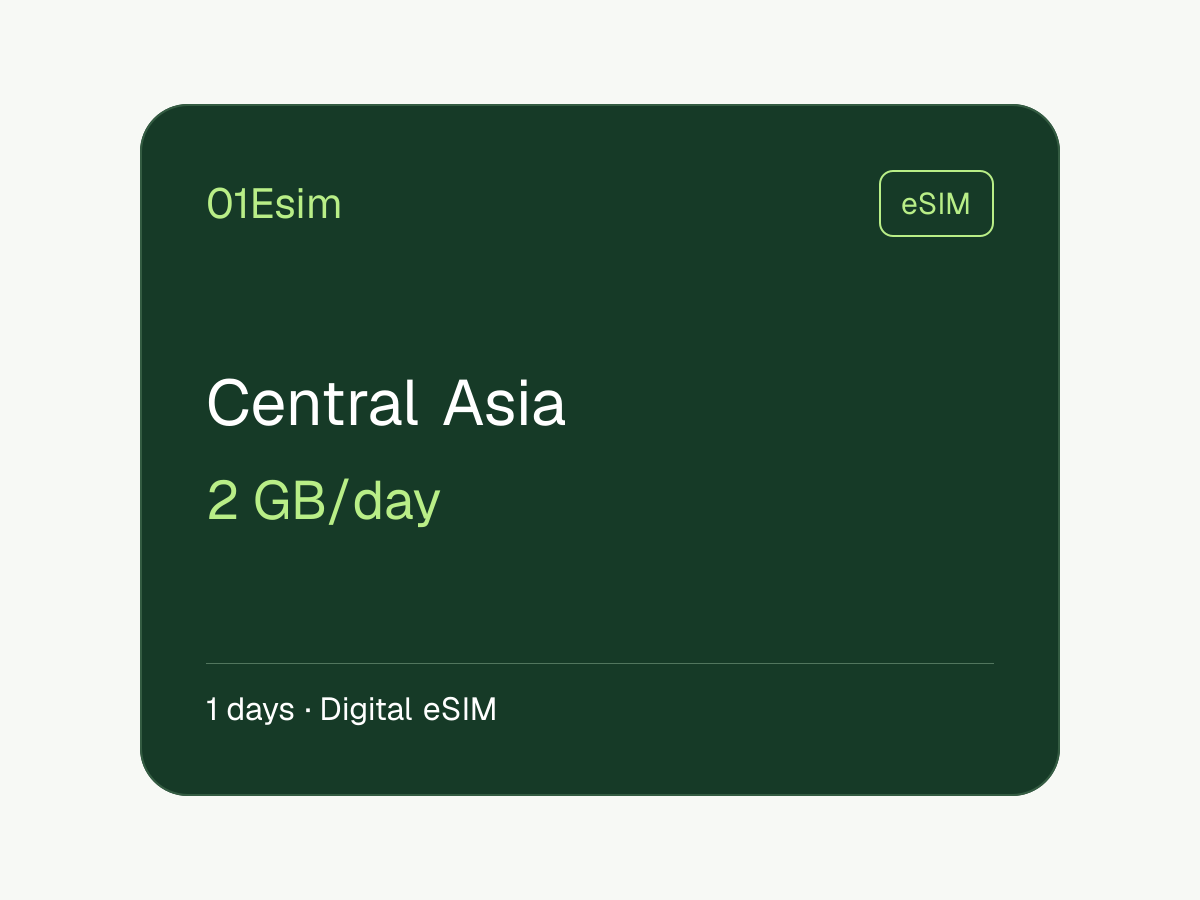 eSIM: Central Asia · 2 GB/día · 1 día