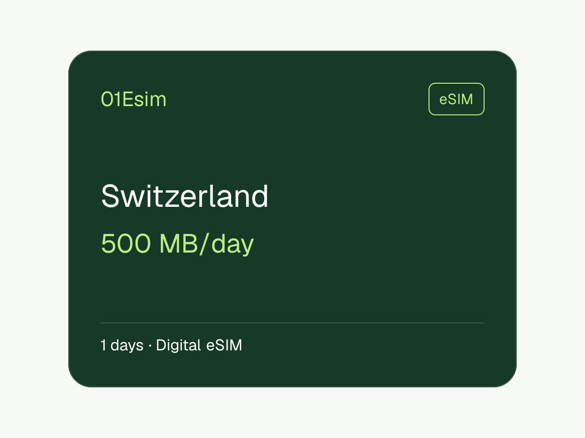 eSIM: Schweiz · 500 MB/Tag · 1 Tag
