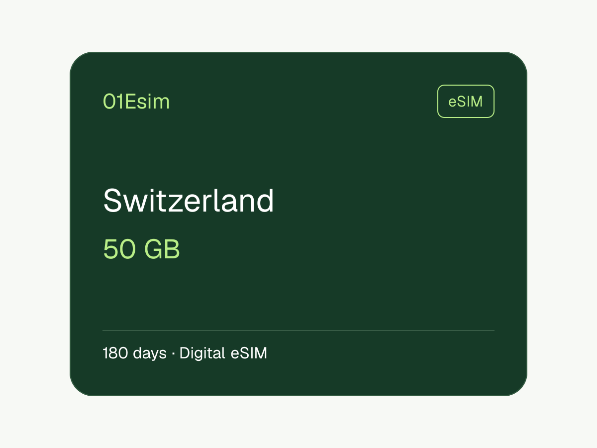 eSIM: Suiza · 50 GB · 180 días