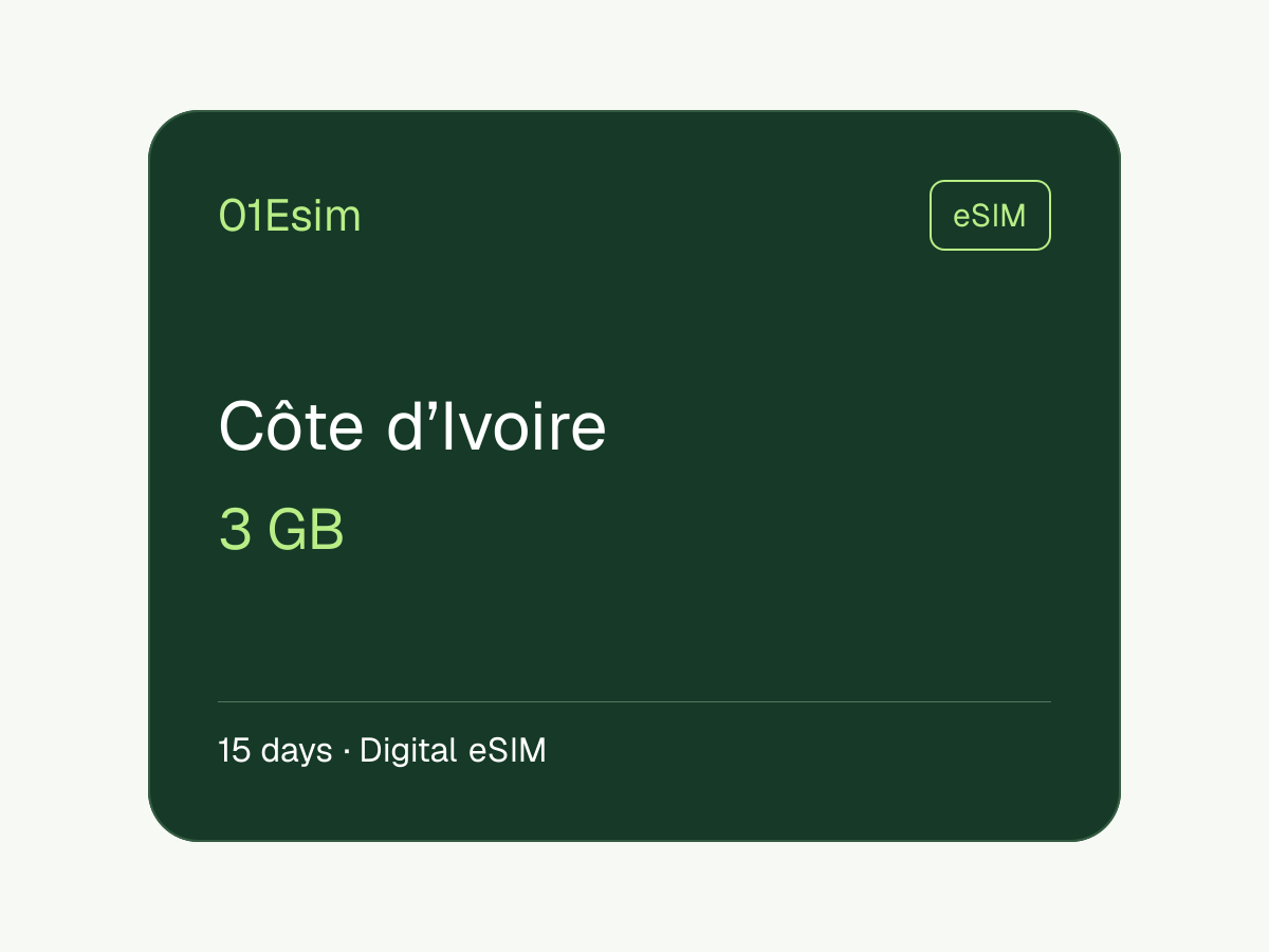 eSIM: Côte d’Ivoire · 3 GB · 15 días
