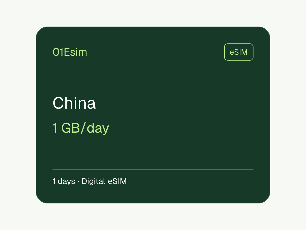 中国 eSIM · 1 GB/天 · 1 天