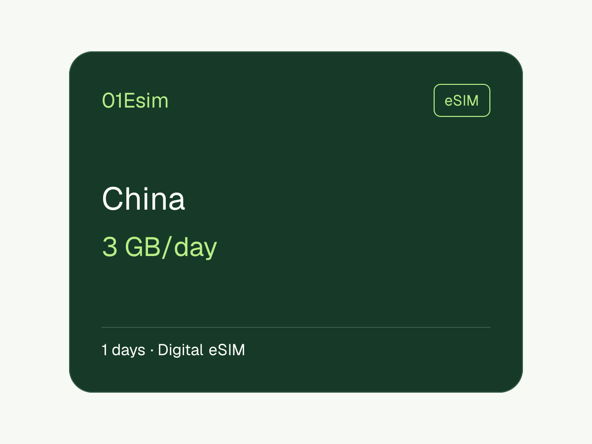 eSIM: China · 3 GB/día · 1 día