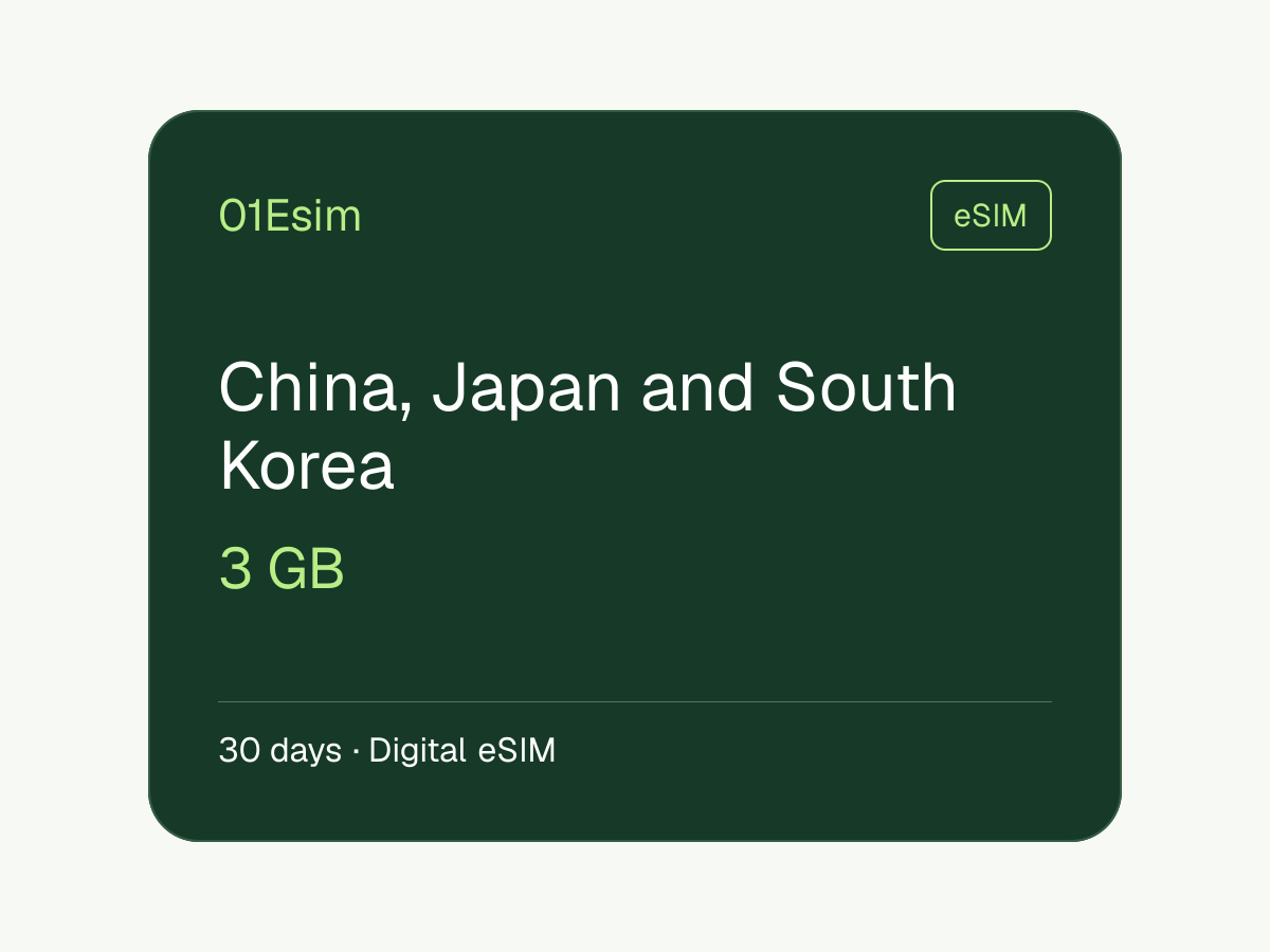eSIM: China, Japan and South Korea · 3 GB · 30 Tage
