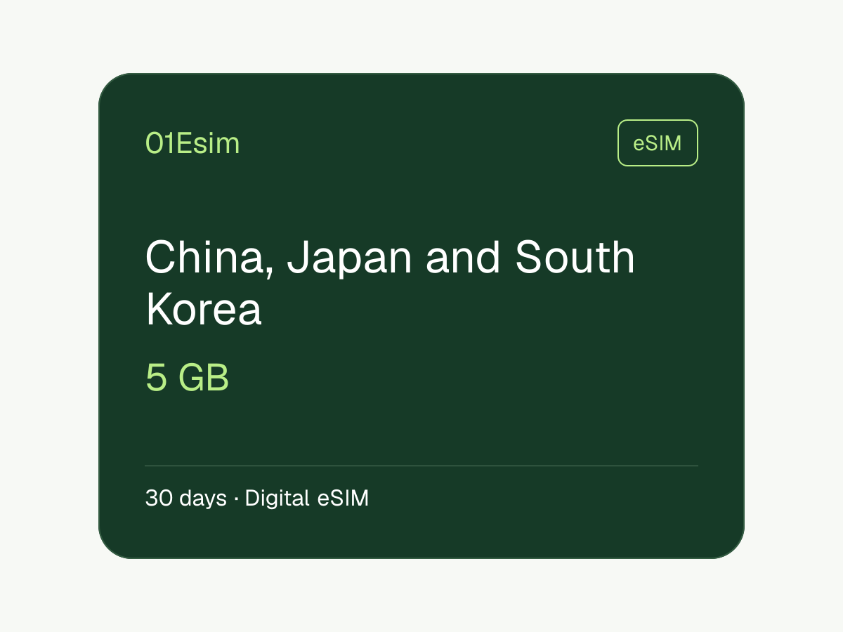 eSIM: China, Japan and South Korea · 5 GB · 30 Tage