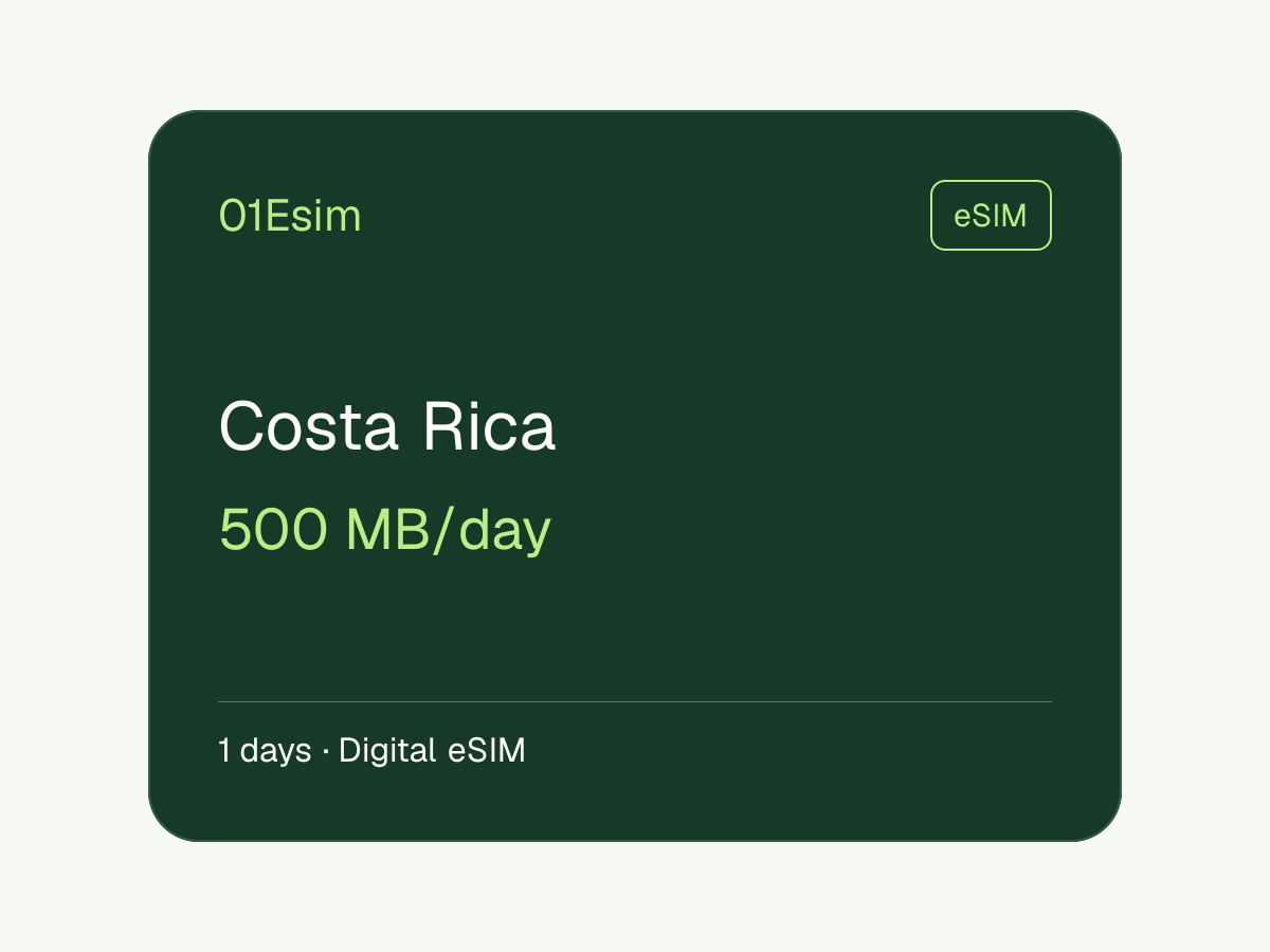 eSIM: Costa Rica · 500 MB/día · 1 día