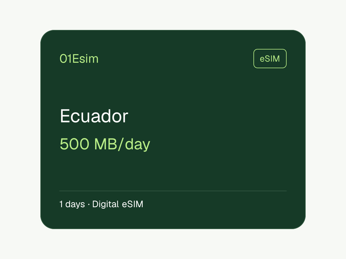 eSIM : Équateur · 500 Mo/jour · 1 jour
