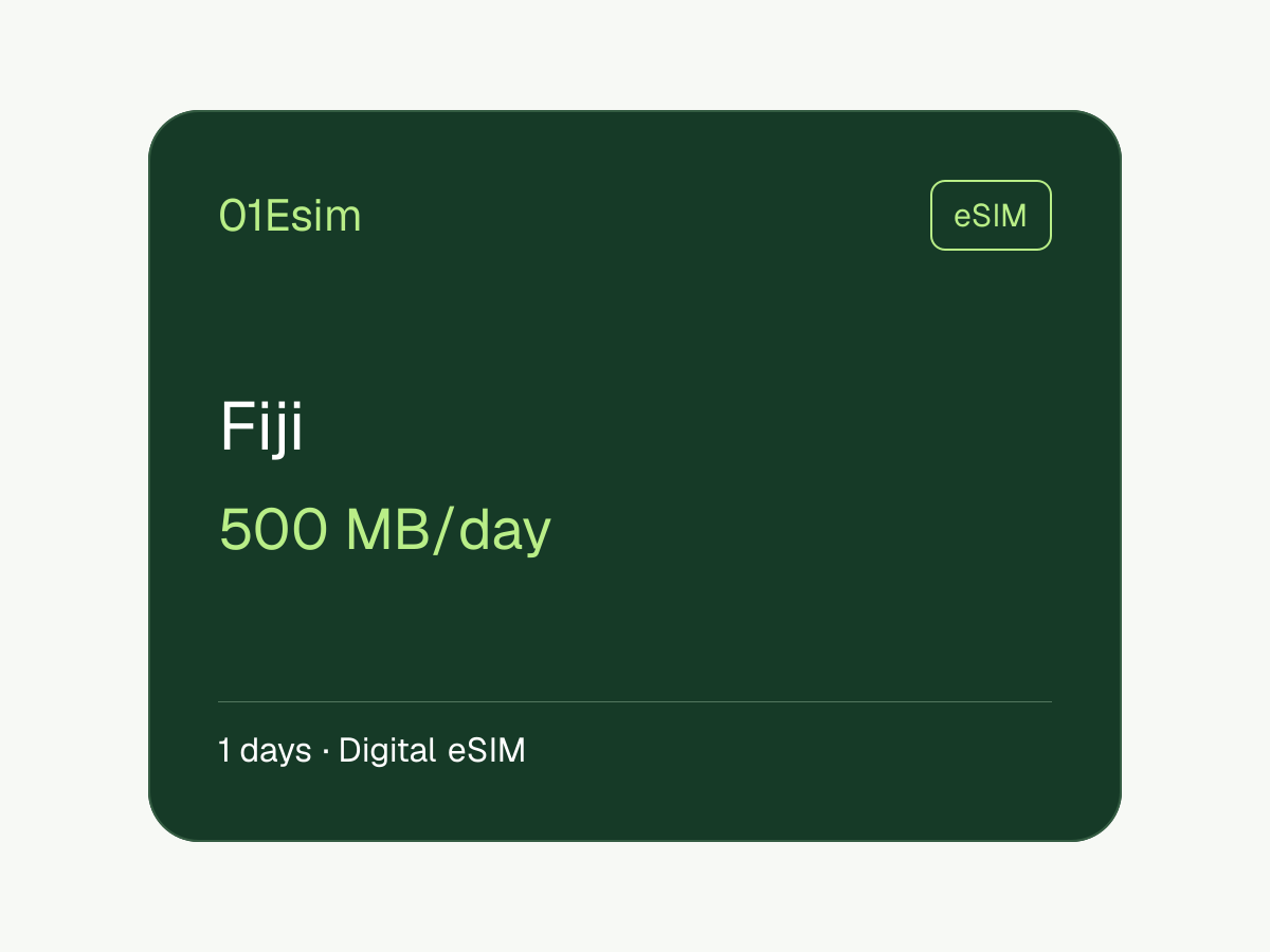 eSIM: Fiyi · 500 MB/día · 1 día