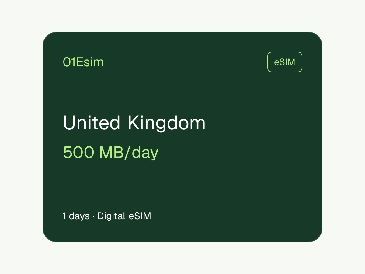eSIM: Vereinigtes Königreich · 500 MB/Tag · 1 Tag