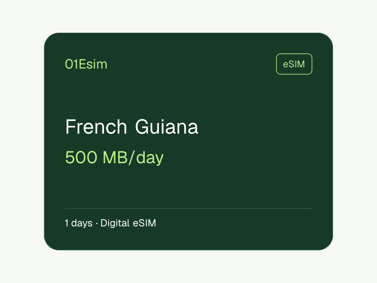eSIM : Guyane française · 500 Mo/jour · 1 jour