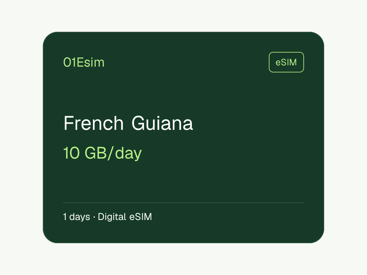 eSIM : Guyane française · 10 Go/jour · 1 jour