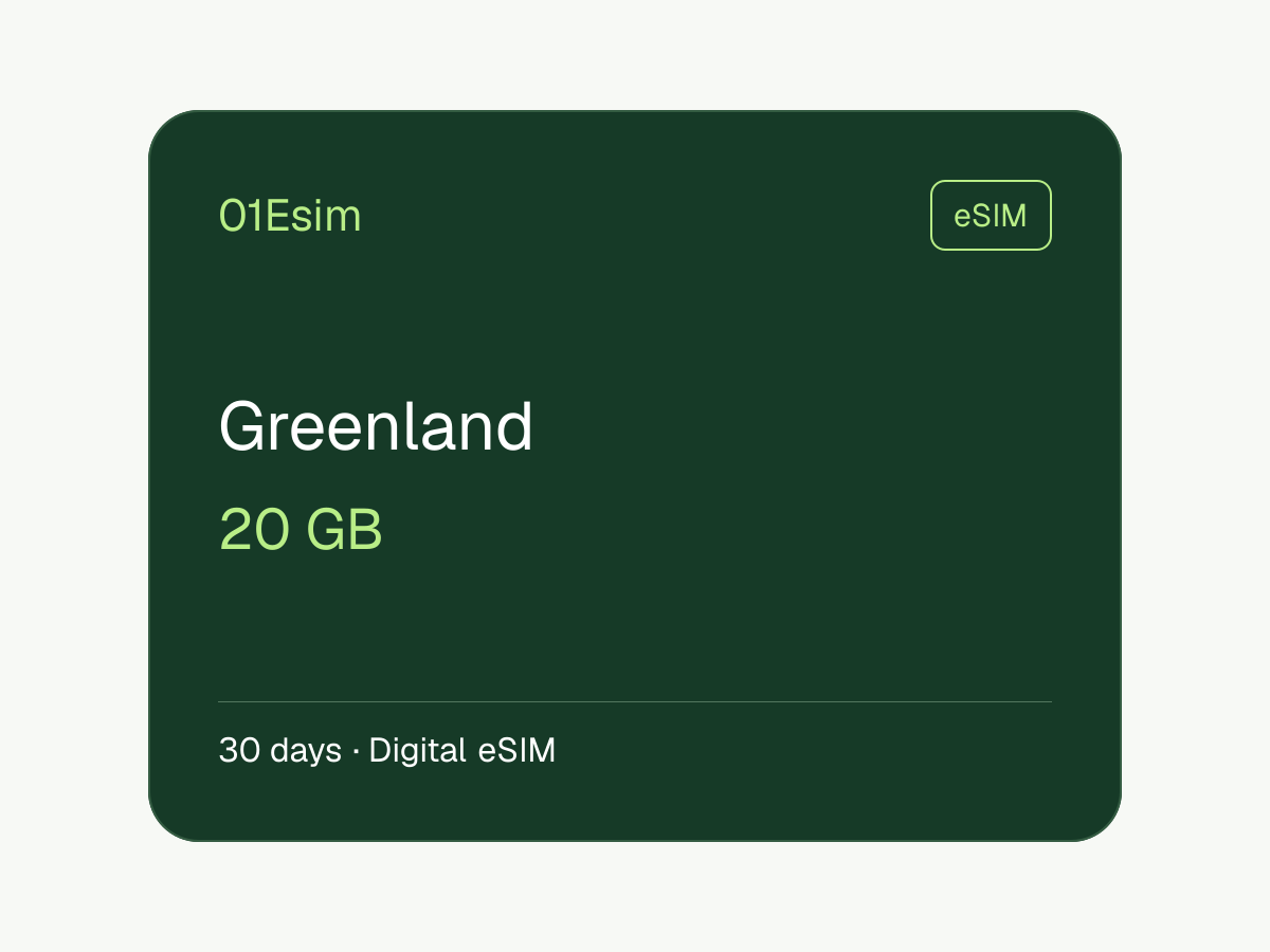eSIM : Groenland · 20 Go · 30 jours