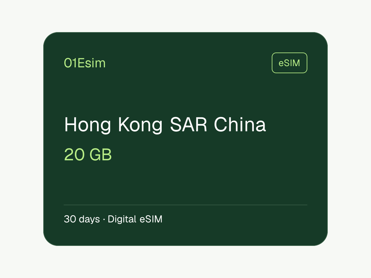 中国香港特别行政区 eSIM · 20 GB · 30 天