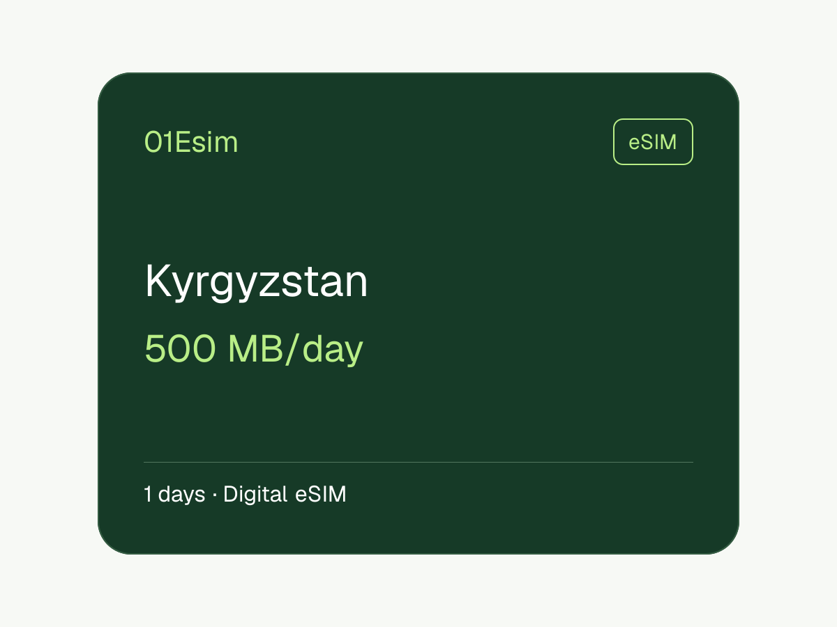 eSIM : Kirghizstan · 500 Mo/jour · 1 jour