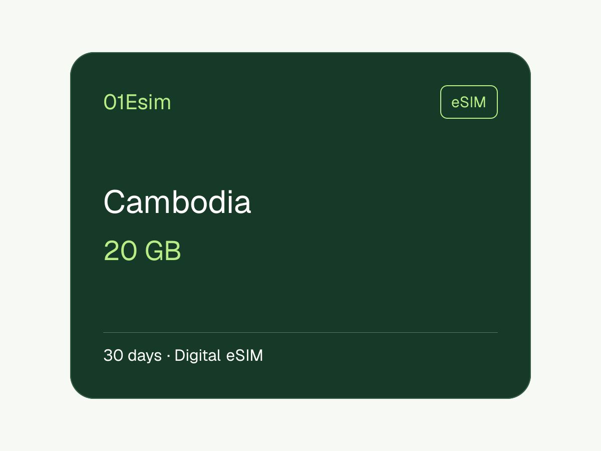 eSIM : Cambodge · 20 Go · 30 jours