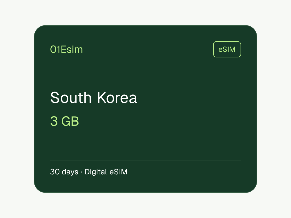eSIM : Corée du Sud · 3 Go · 30 jours