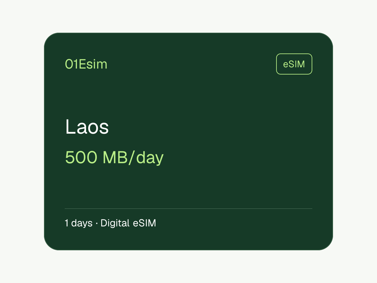 eSIM : Laos · 500 Mo/jour · 1 jour