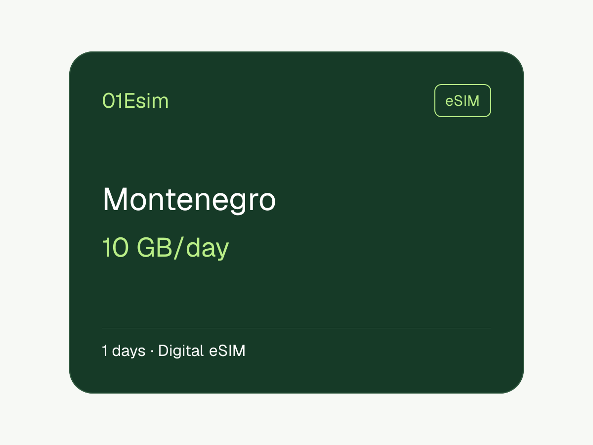 eSIM: Montenegro · 10 GB/día · 1 día