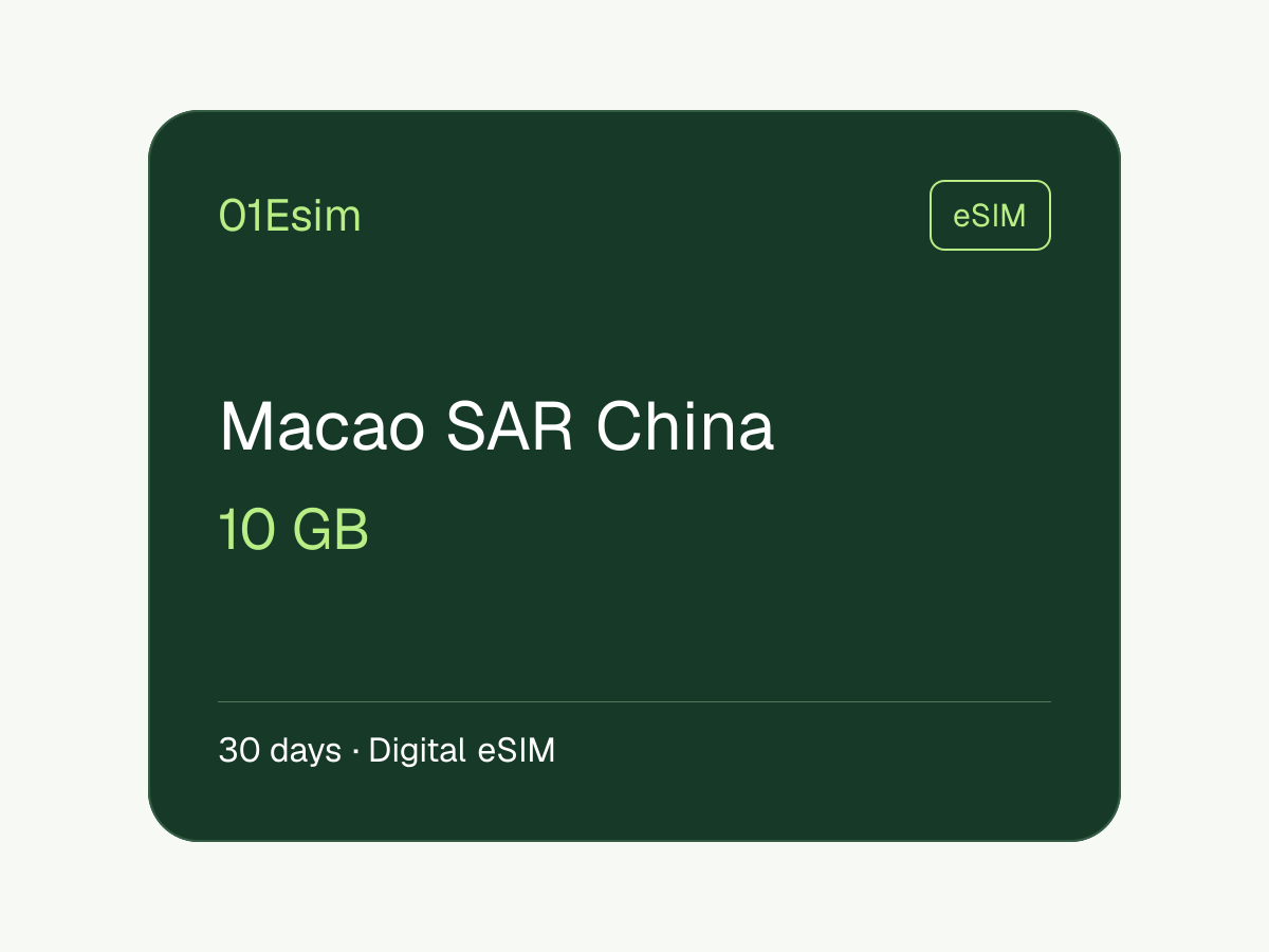 eSIM : R.A.S. chinoise de Macao · 10 Go · 30 jours