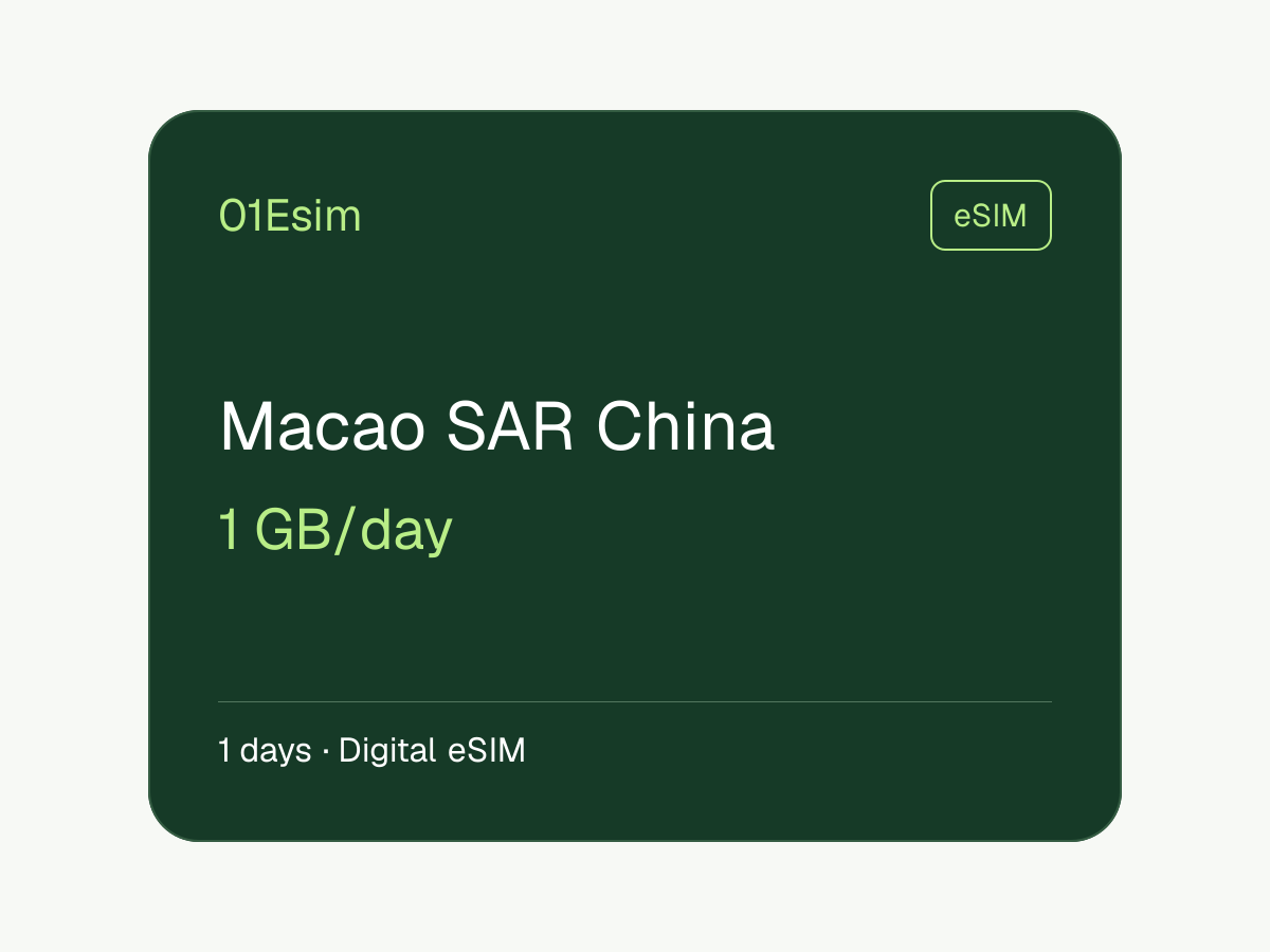 eSIM: RAE de Macao (China) · 1 GB/día · 1 día