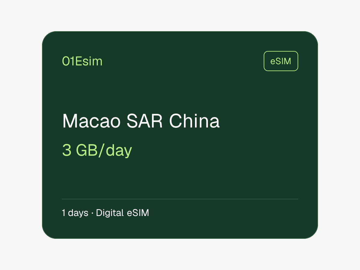Macao SAR China eSIM — 3 GB/day, 1 days