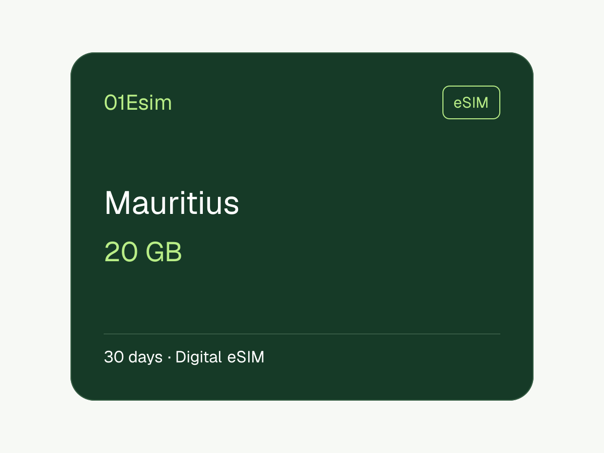 毛里求斯 eSIM · 20 GB · 30 天