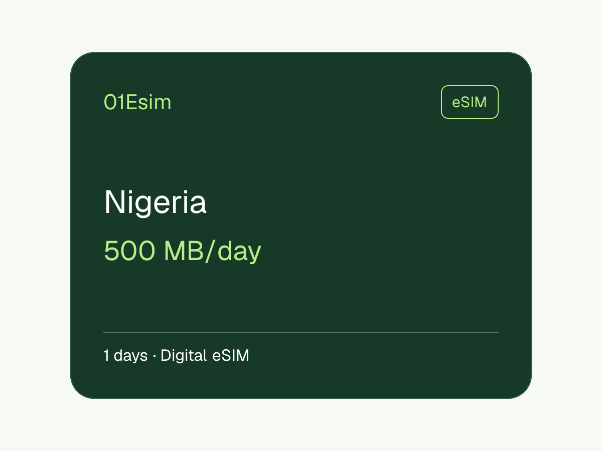 eSIM: Nigeria · 500 MB/día · 1 día