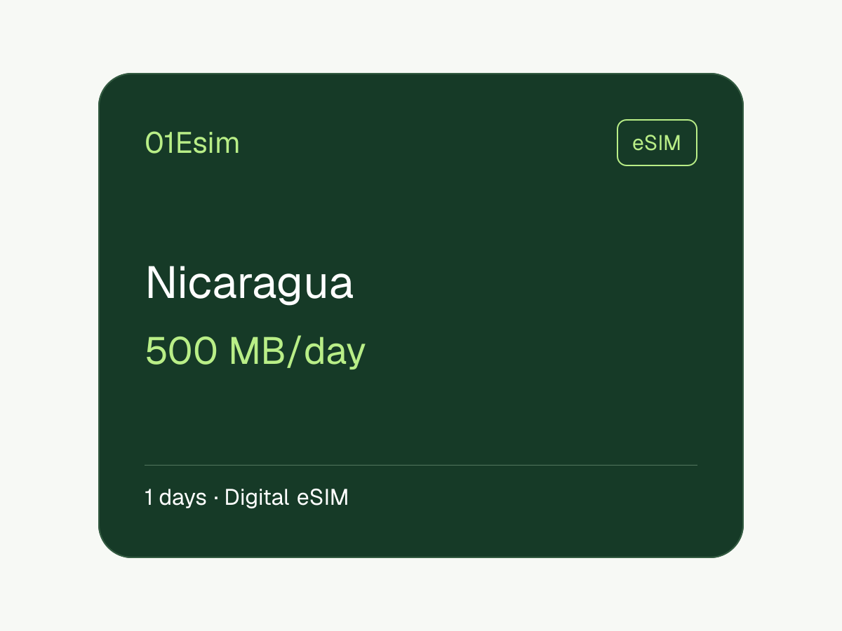 eSIM : Nicaragua · 500 Mo/jour · 1 jour
