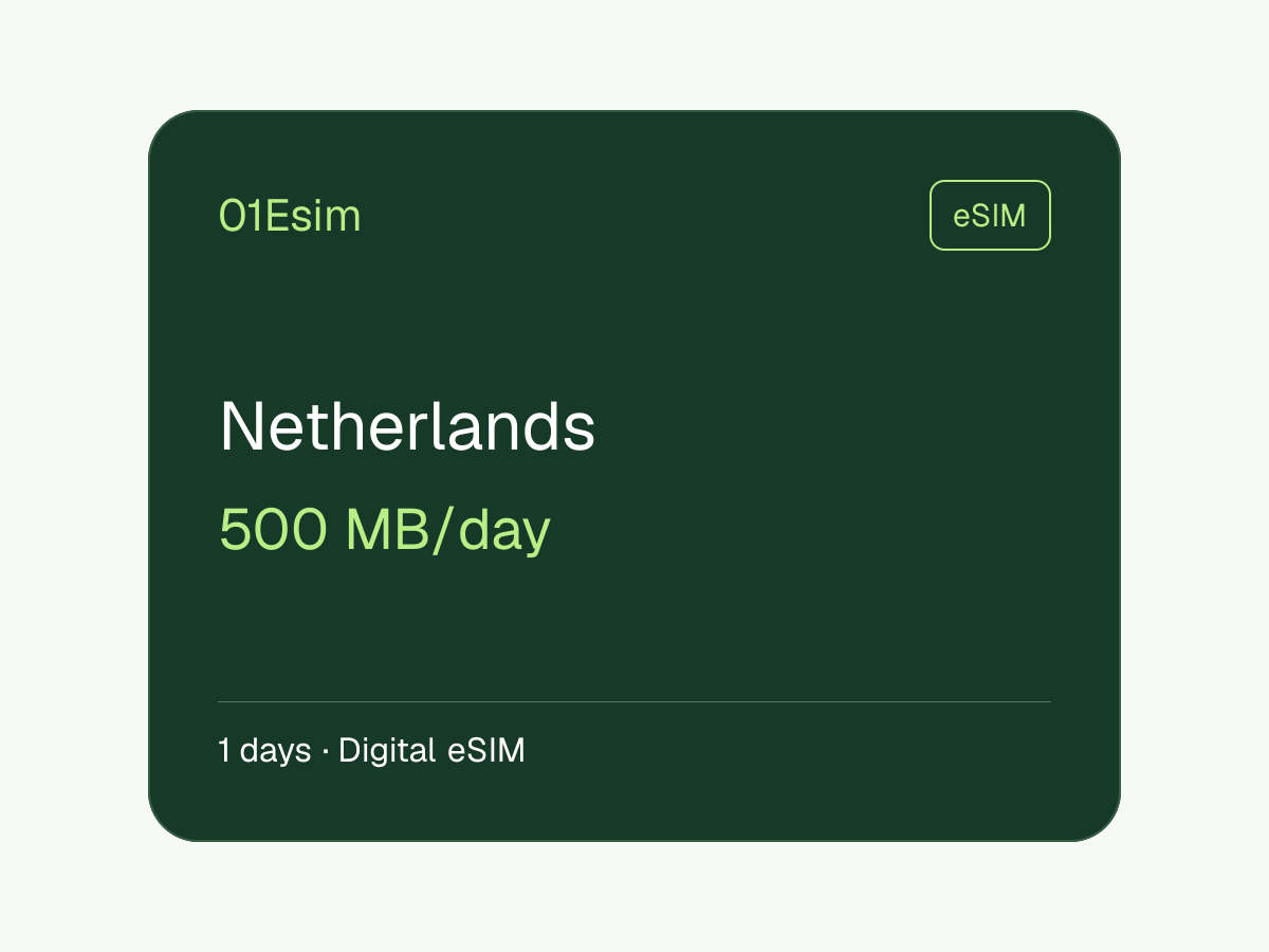 eSIM: Niederlande · 500 MB/Tag · 1 Tag
