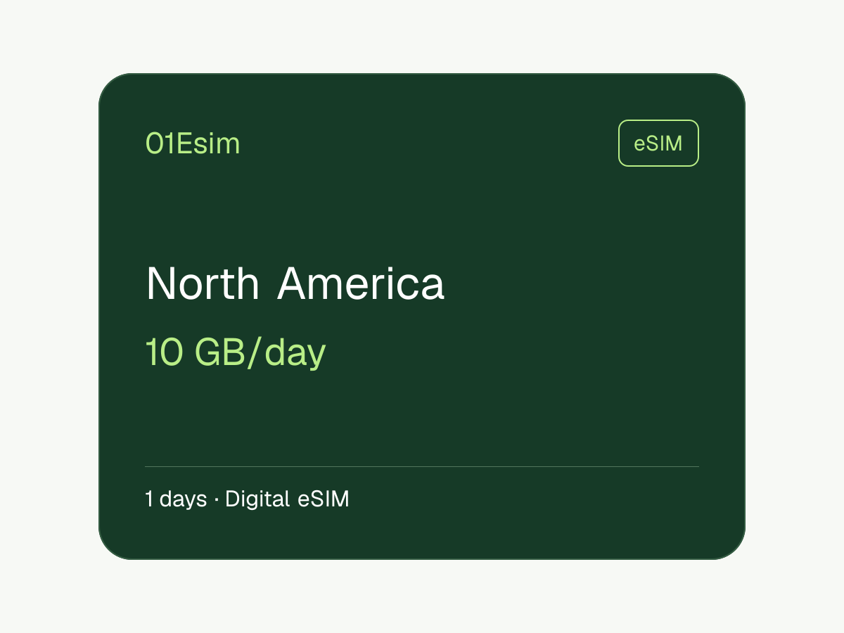 eSIM: Norteamérica · 10 GB/día · 1 día