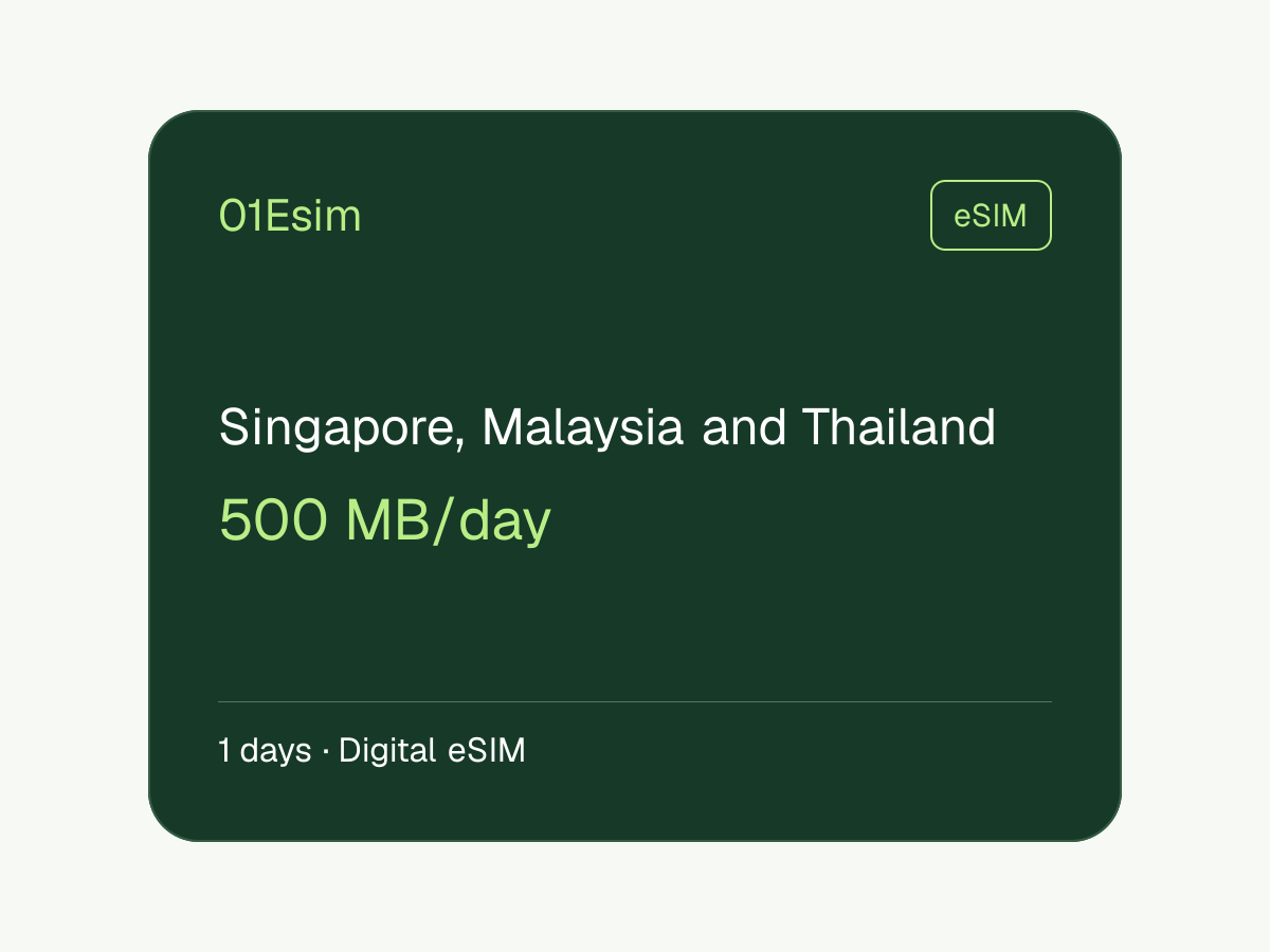 eSIM : Singapore, Malaysia and Thailand · 500 Mo/jour · 1 jour