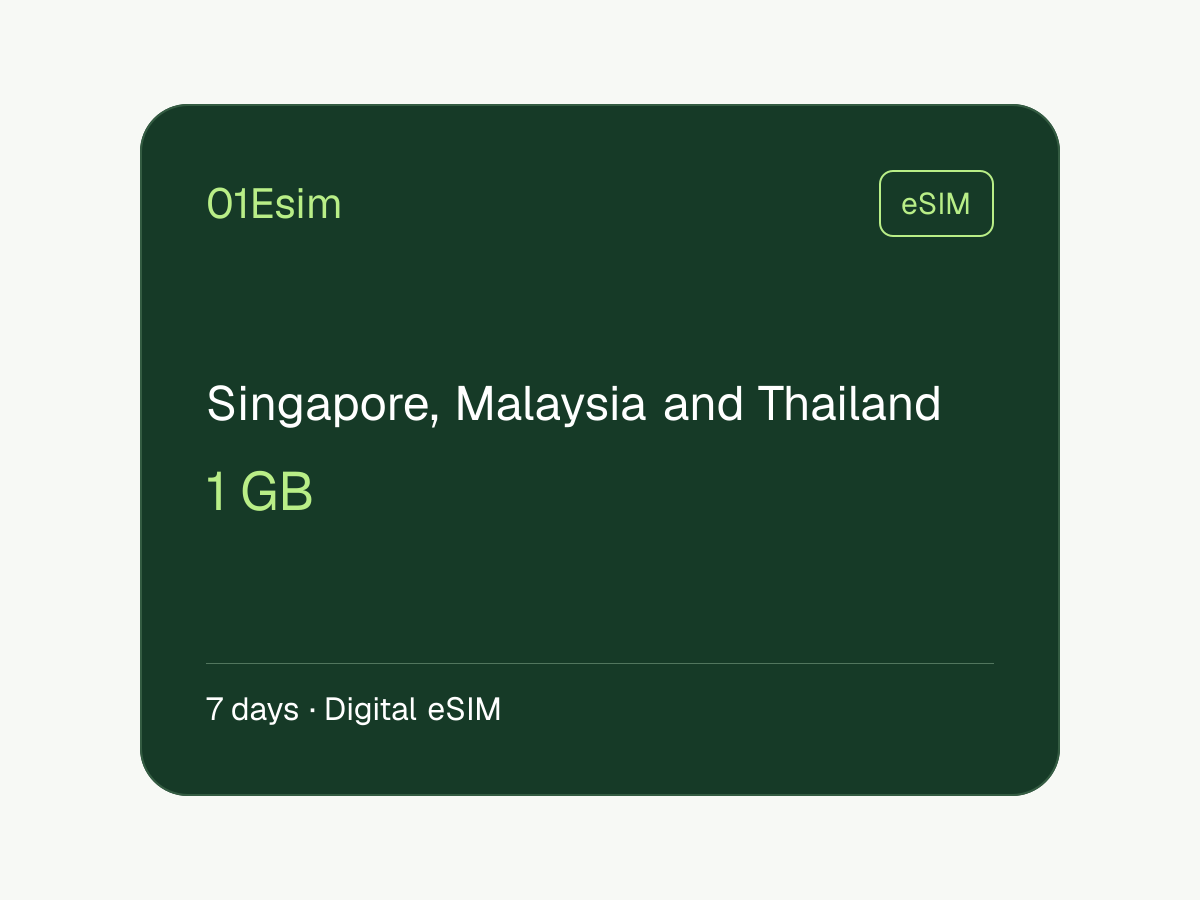 Singapore, Malaysia and Thailand eSIM · 1 GB · 7 天
