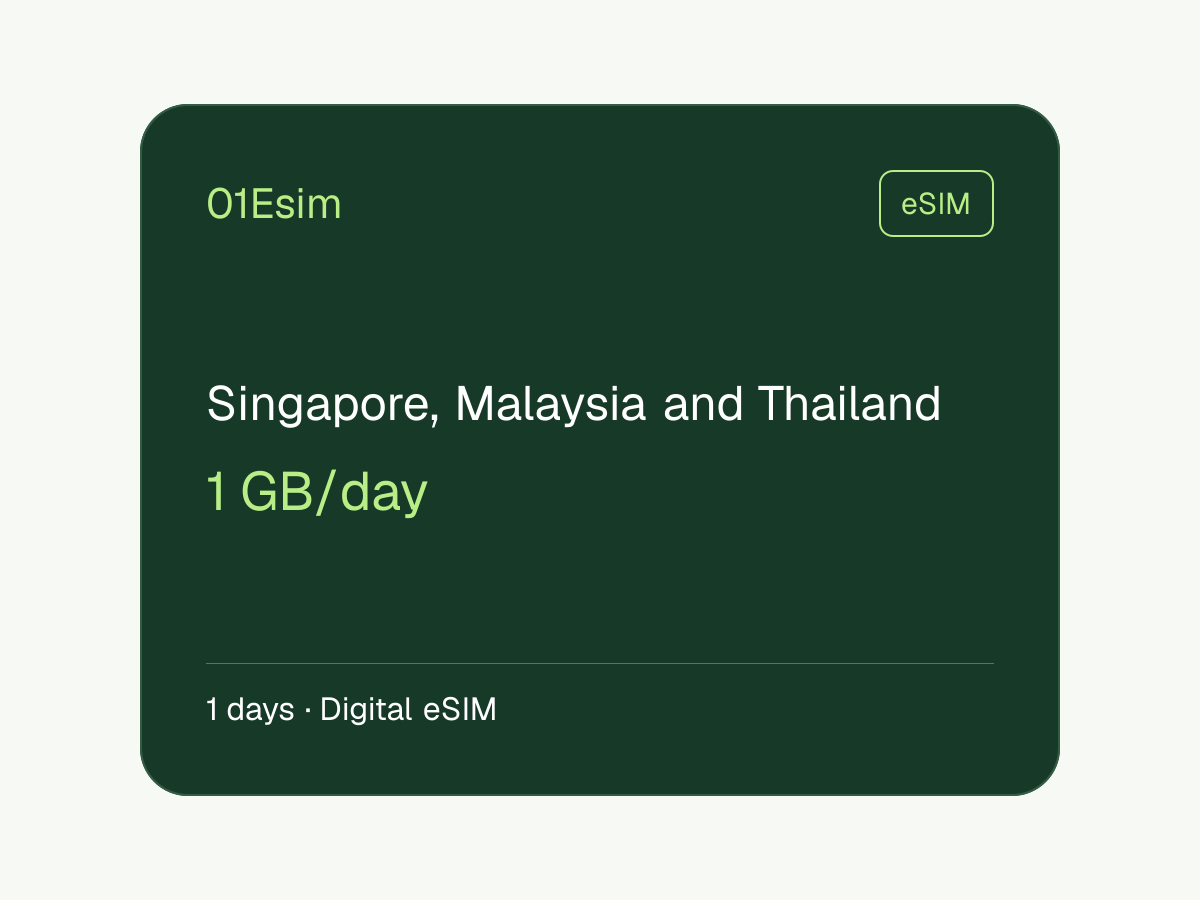 Singapore, Malaysia and Thailand eSIM · 1 GB/天 · 1 天