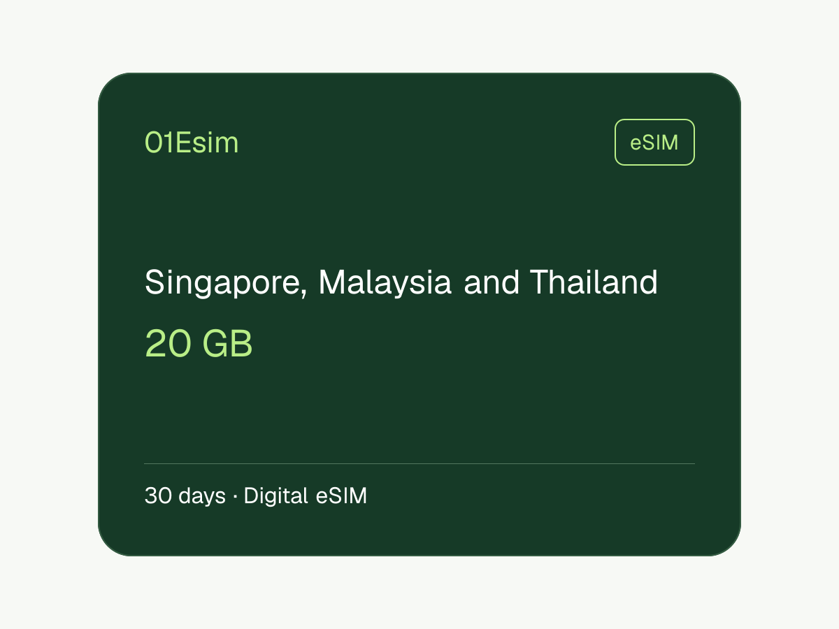 eSIM : Singapore, Malaysia and Thailand · 20 Go · 30 jours