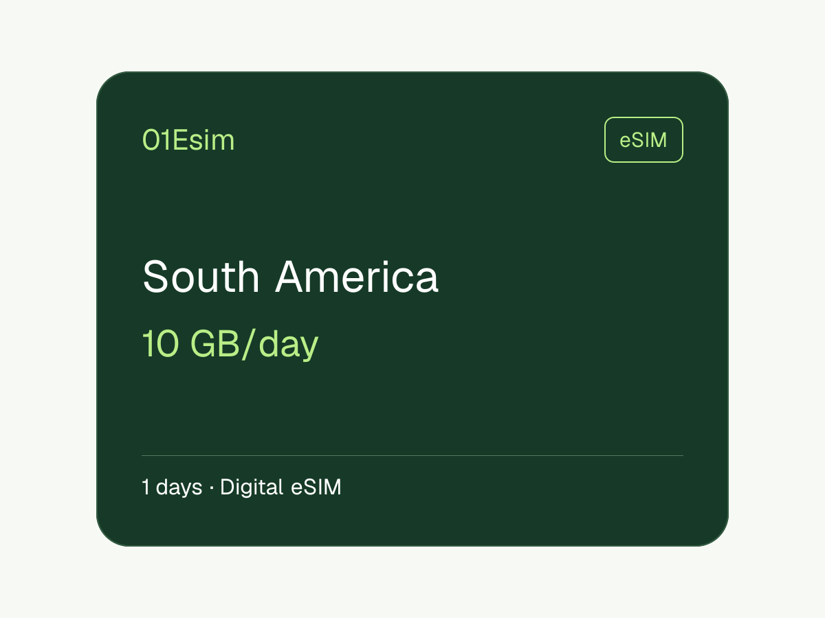 eSIM: Sudamérica · 10 GB/día · 1 día