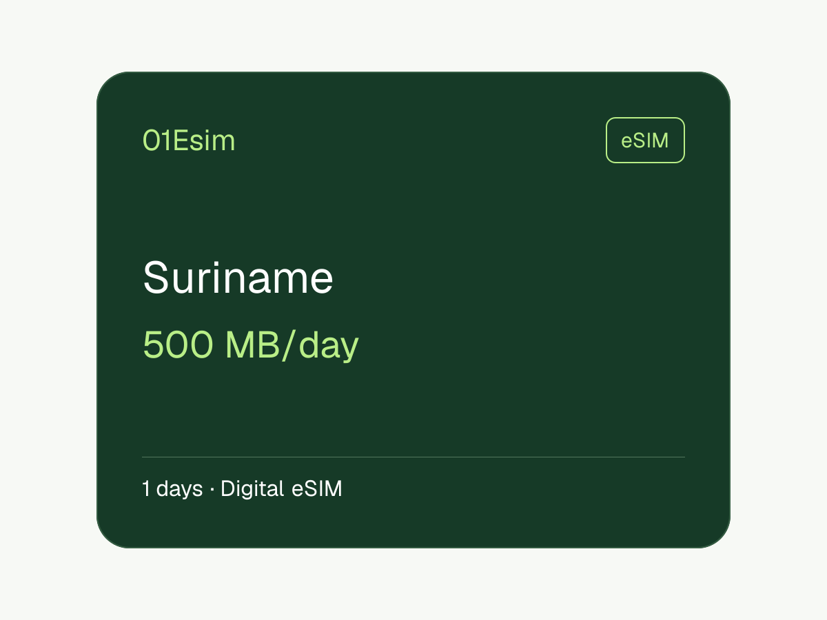 eSIM : Suriname · 500 Mo/jour · 1 jour