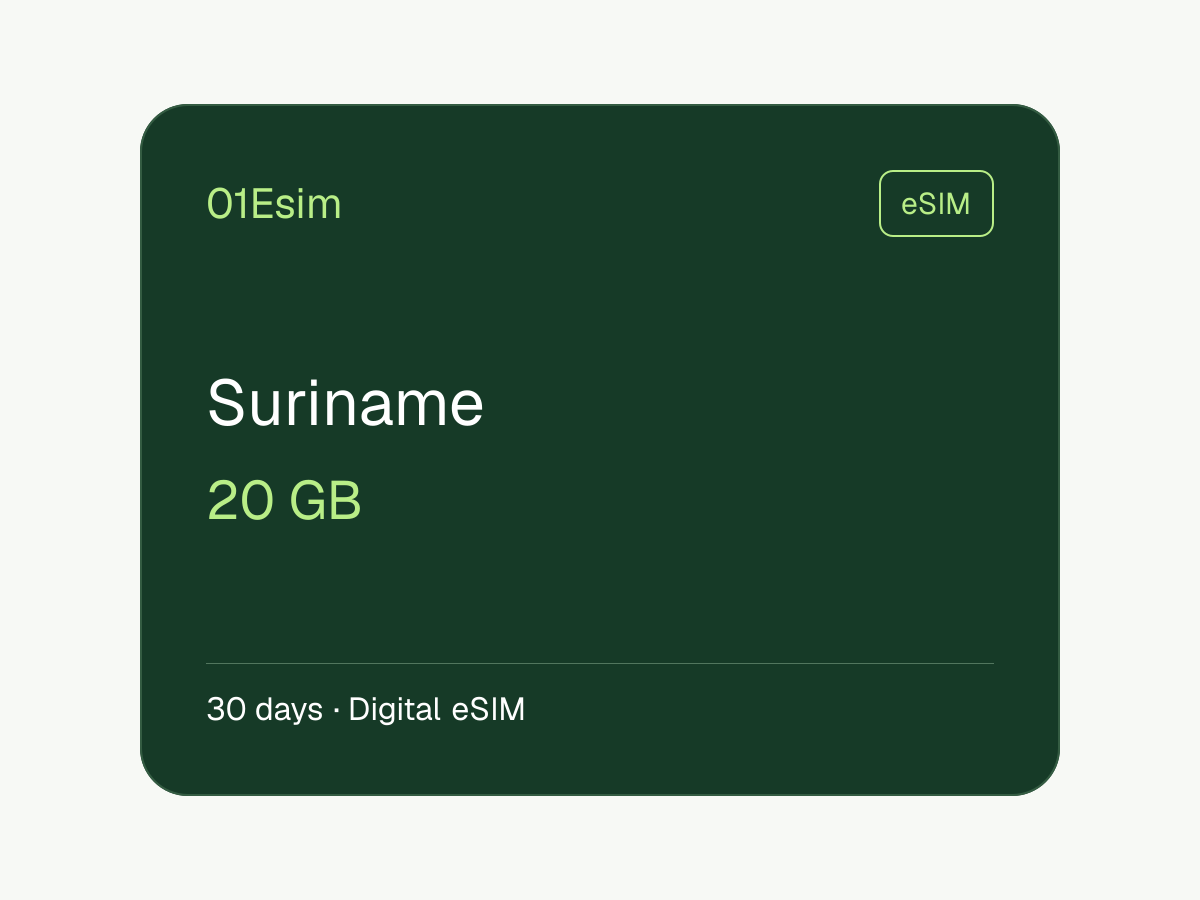 eSIM : Suriname · 20 Go · 30 jours