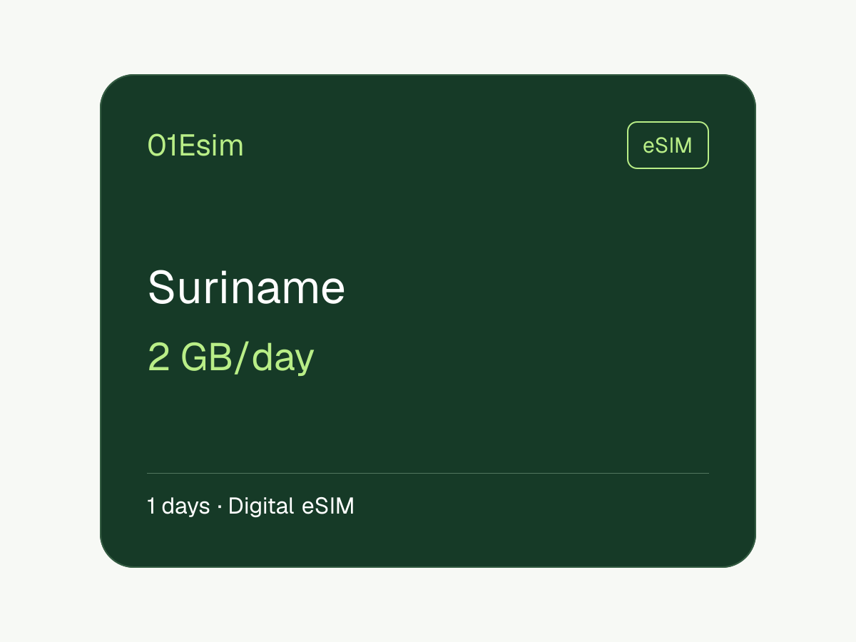 eSIM: Surinam · 2 GB/día · 1 día