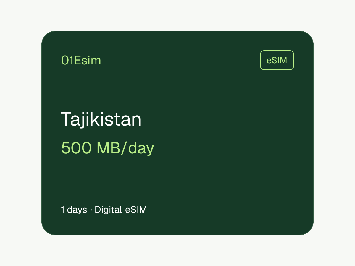 eSIM : Tadjikistan · 500 Mo/jour · 1 jour