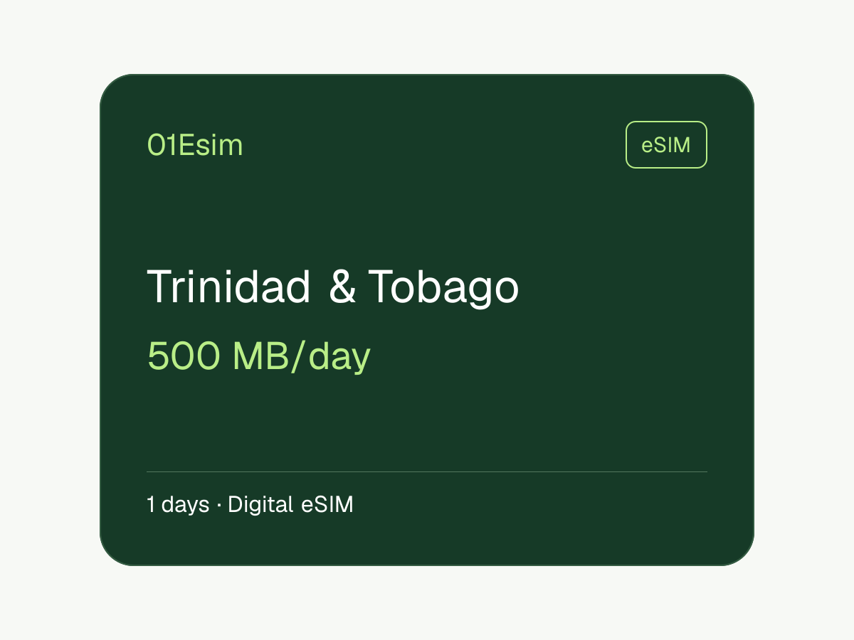 eSIM : Trinité-et-Tobago · 500 Mo/jour · 1 jour