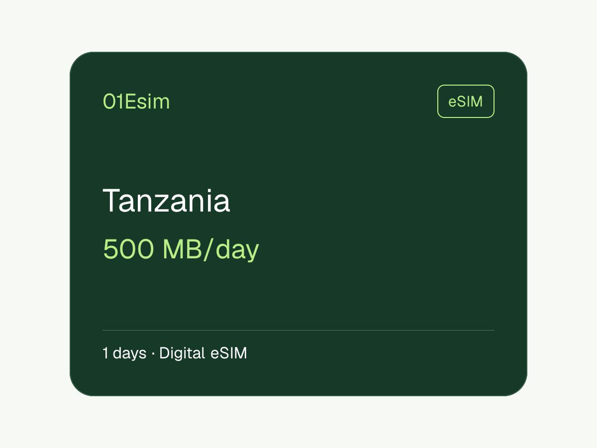 eSIM: Tanzania · 500 MB/día · 1 día