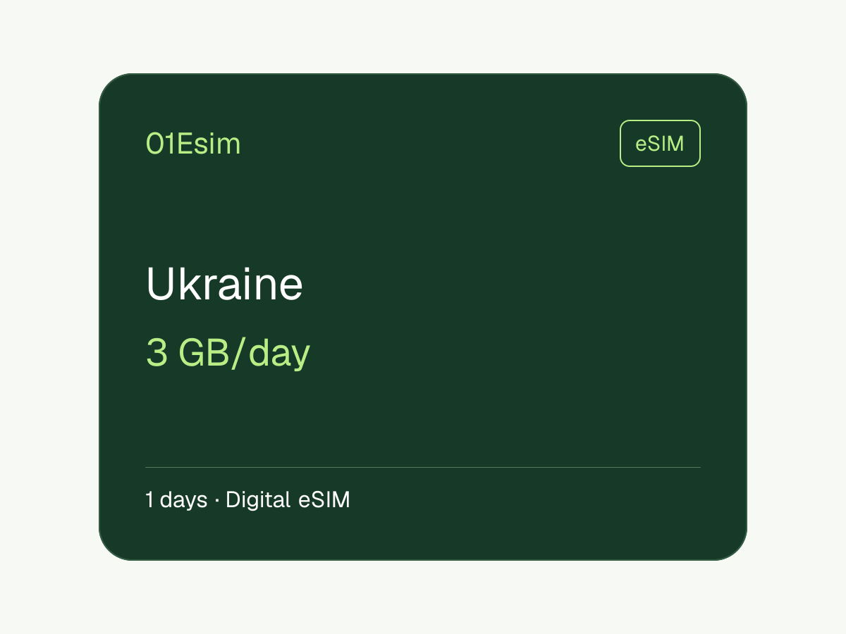 eSIM : Ukraine · 3 Go/jour · 1 jour
